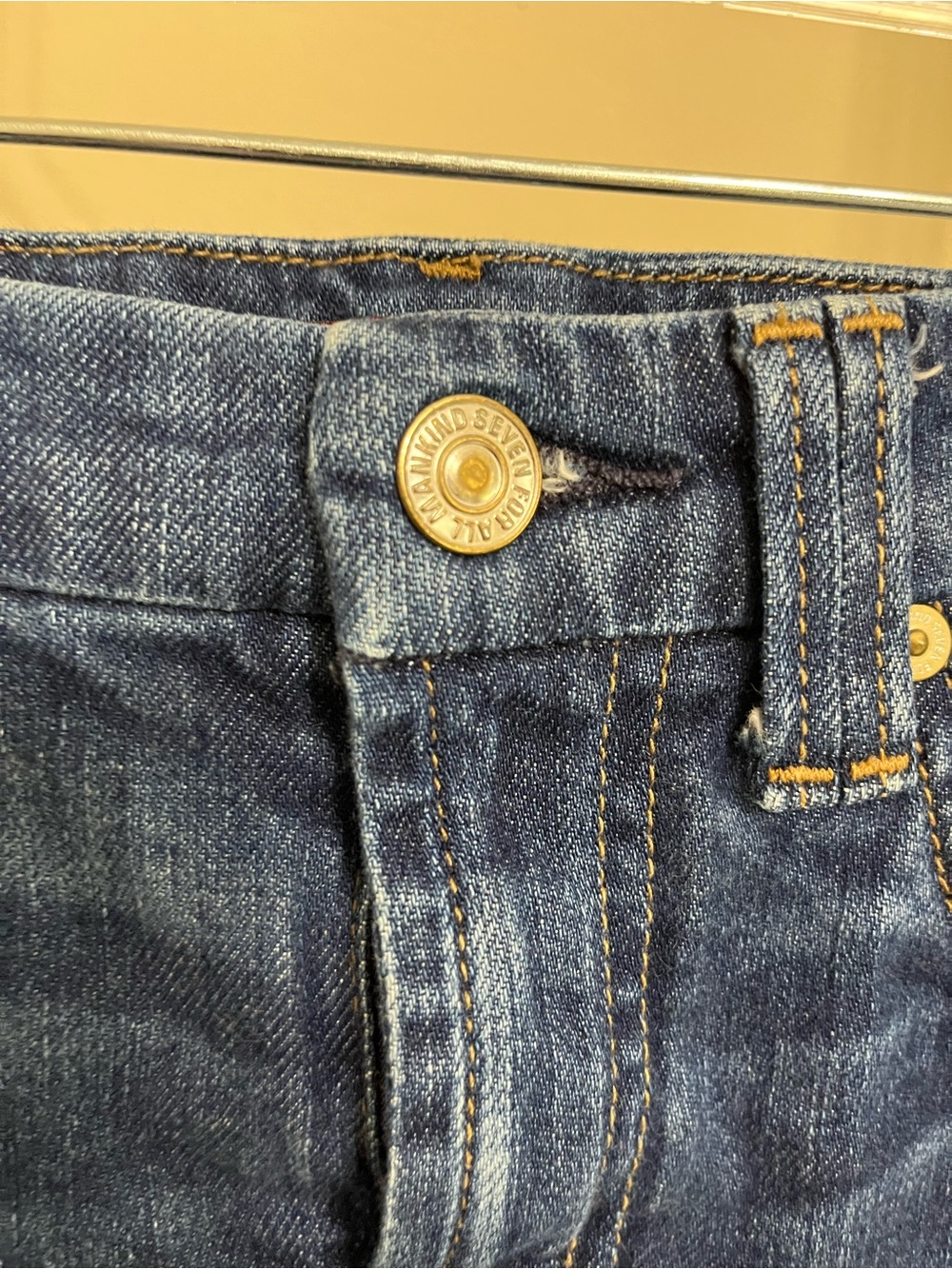 7 For All Mankind Denim Midi Skirt 27 Dark Wash Raw Hem Cotton Spandex Small S - Picture 4 of 13